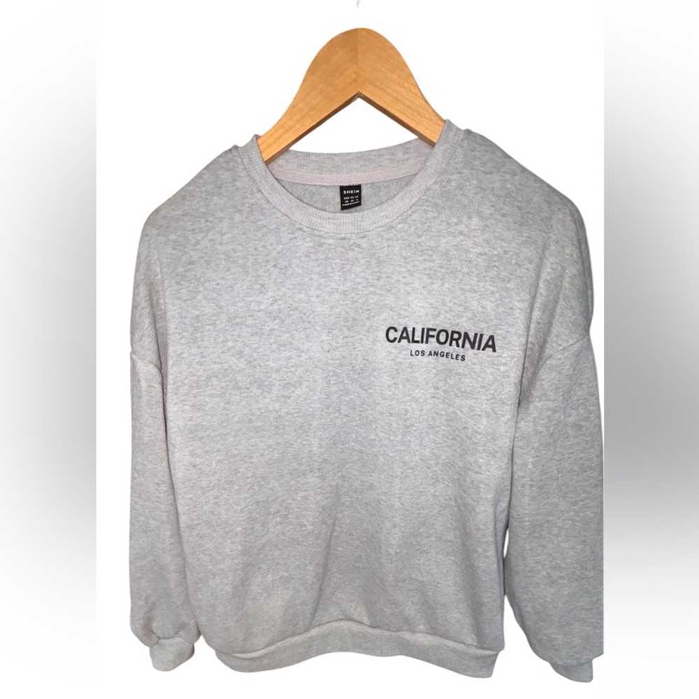 SHEIN Light Gray 'California Los Angeles' Crewneck Sweatshirt